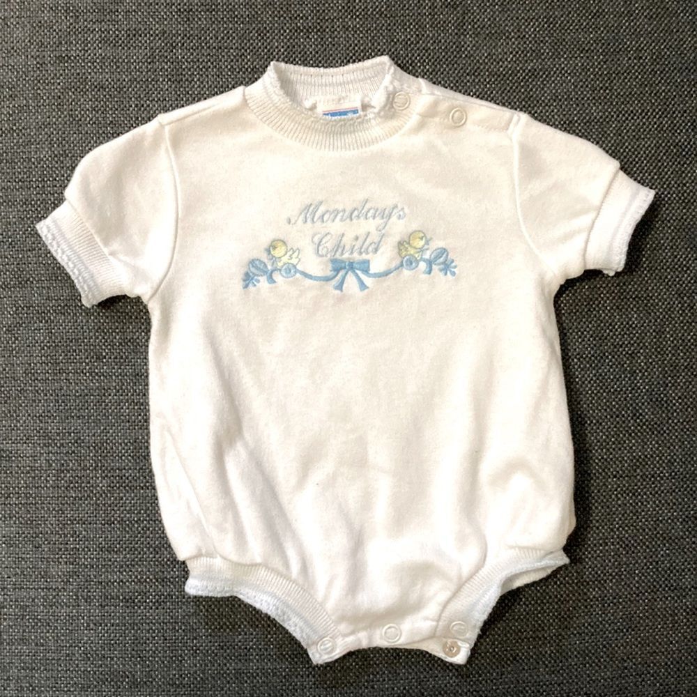 Monday’s Child Vintage embroidered onesie romper NB